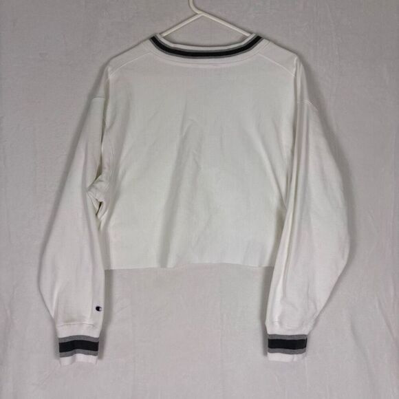 Champion Reverse Weave White Iowa V Neck Fleece Lined Pullover Cropped Sweatshir - Picture 9 of 11